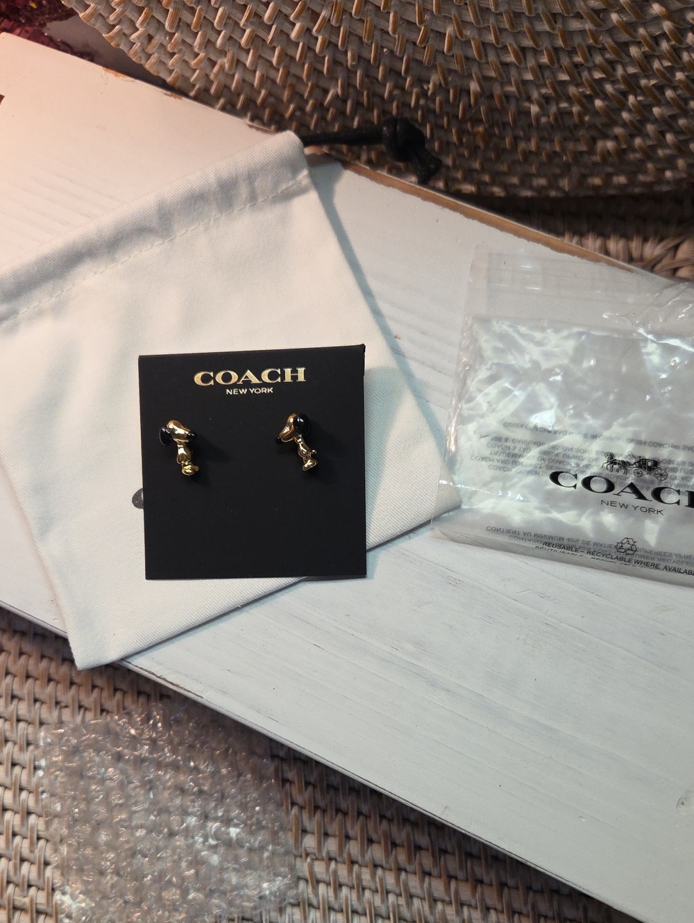 Coach snoopy earrings with dust bag  And box